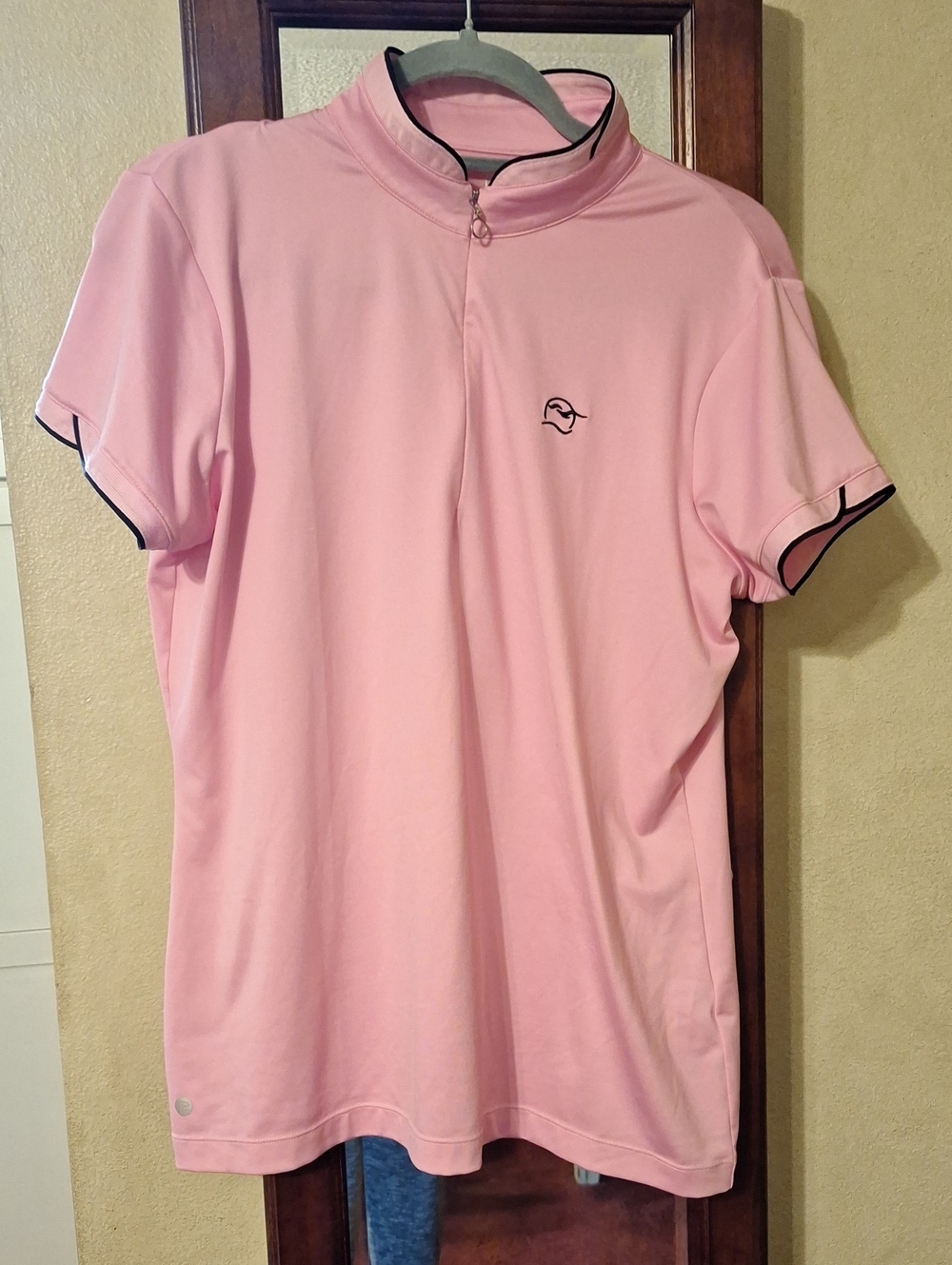 EP New York Pink Short-Sleeve Golf Polo with Zip Collar Sz. L 94% Poly 6% Spande